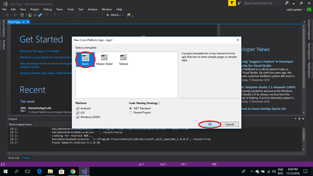 Creating New Project In Xamarin